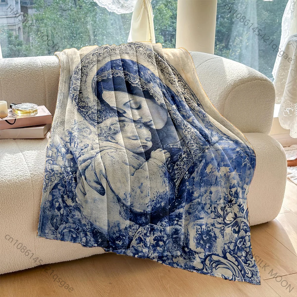 Religious style mother-child art Print Blanket Warm Soft Fluffy Kids and Adult Sofa Bed Throw Blanket Outdoor Travel Camping RV