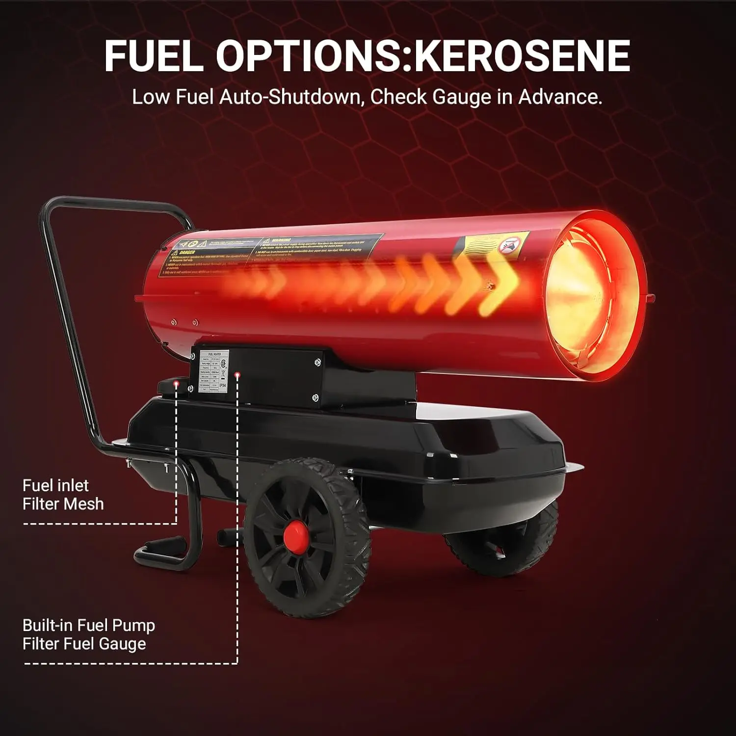 Kerosene Diesel Heater with Wheels, Portable Torpedo Space Heater with Thermostat Control for Outside, Jobsite, Garage, and Cons