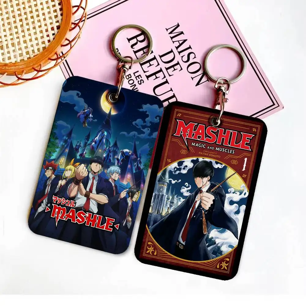 MASHLE Anime Japan Rectangle ID Card Case Keychain Access Card Bag Key Tag Ring Leather Card Holder Key Ring Access