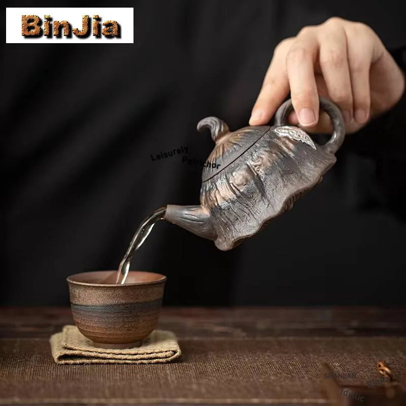 160Ml Ancient Gilded Iron Glazed Teapot Jumping Knife Lotus Seedpod Pot Tea Maker Kettle Chinese Kung Fu Teaset Accessories Gift