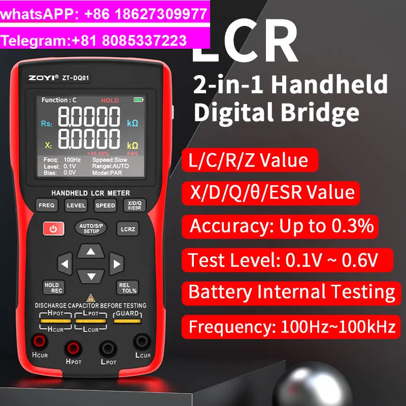Handheld Digital LCR Bridge DQ02, High Precision Meter for Battery Internal Resistance,Inductance Measurement by ZOYI