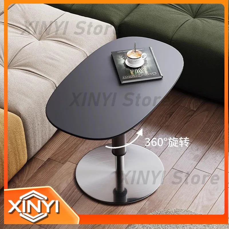 Adjustable Height Italian Minimalist Side Table for Sofa Bed Light Luxury Marble Top Round Small Table Corner Table