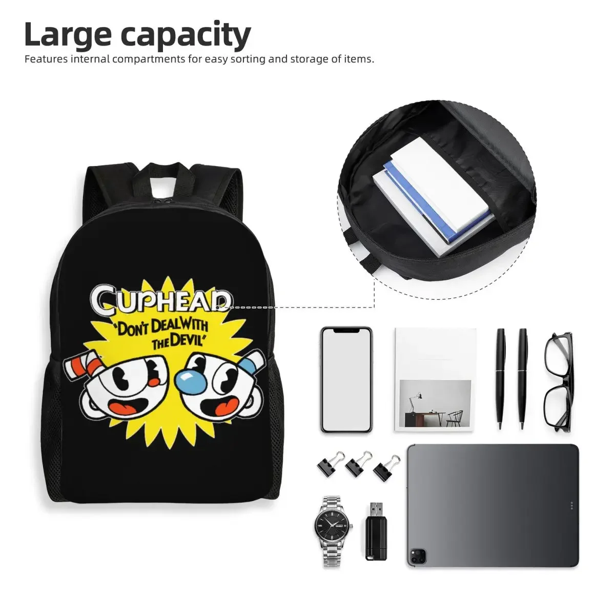 Custom Hot Game Cuphead Mugman Laptop Backpack Women Men Fashion Bookbag for College School Students Bags