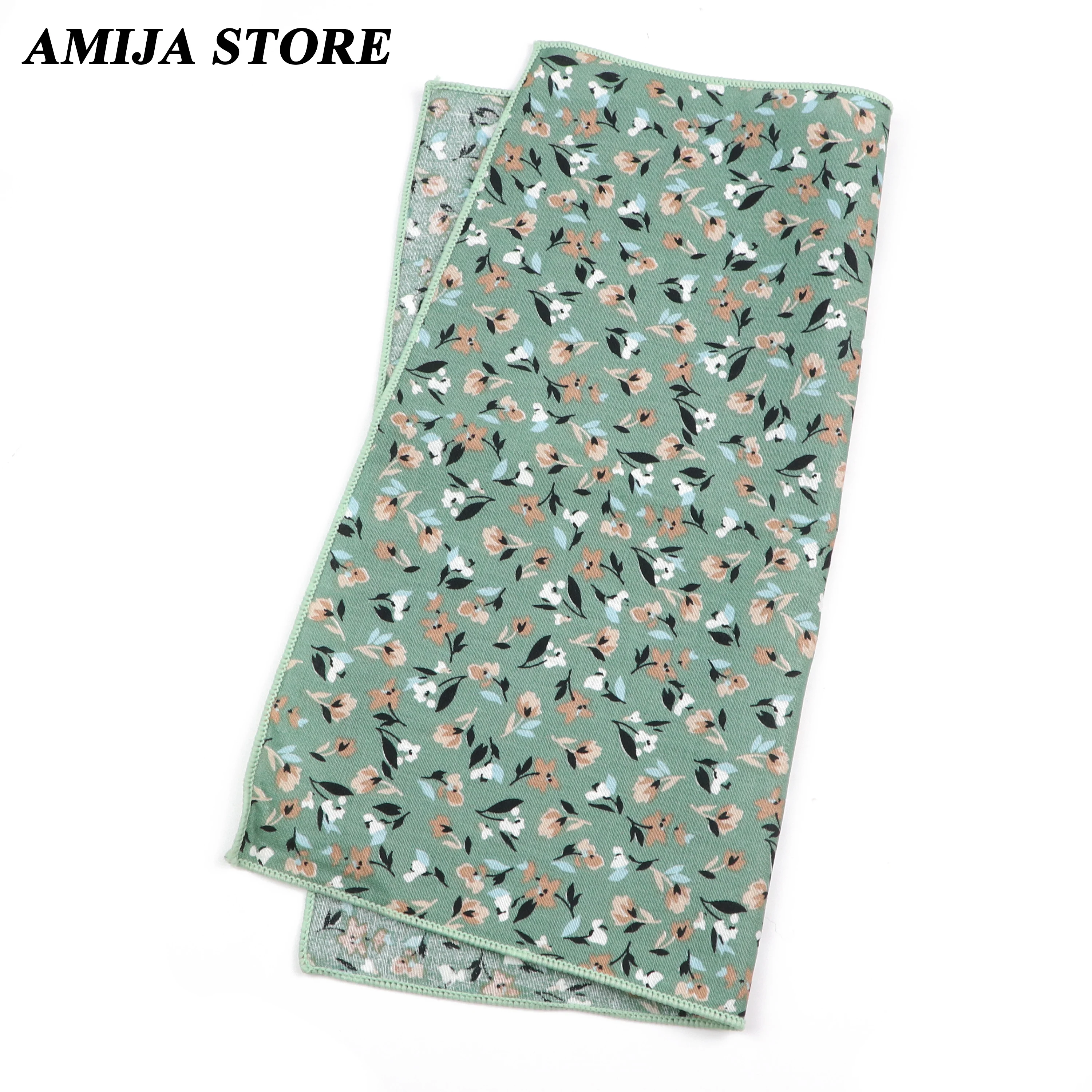 Fashionable Men's Floral Flower Cotton Handkerchief Lovely 25cm Green Blue Printed Scarf Shirt Daily Suit Accessories Wedding Gi