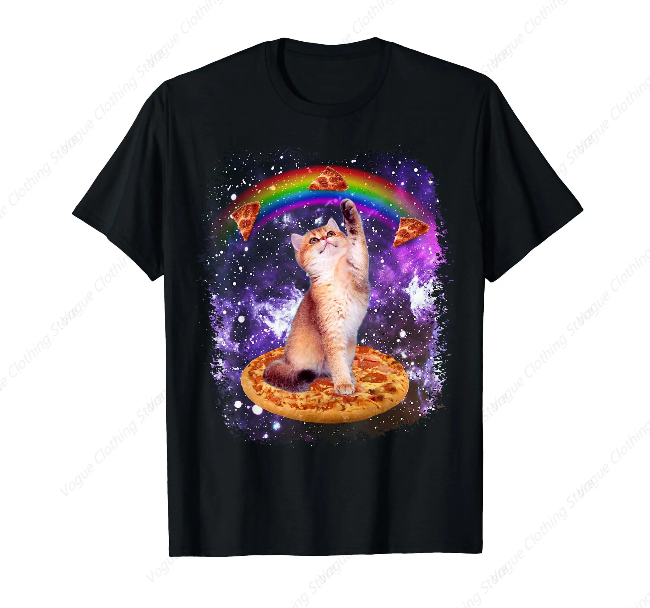 Space Cat Pizza Rainbow Cat Galaxy Cute Kitty In Space T-Shirt Cotton Short Sleeves Daily Leisure Soft Tee