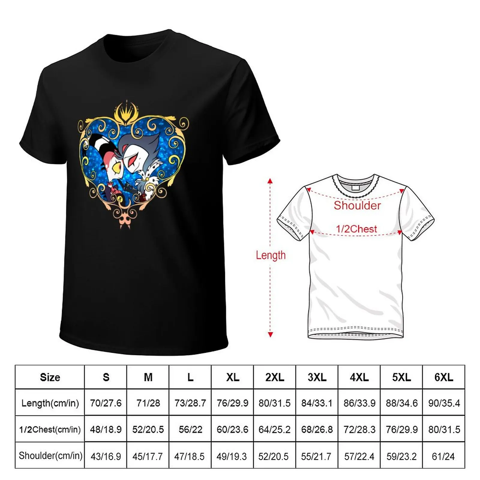 Helluva Boss Stolas and Blitzo Heart Frame T-Shirt Large Size Soft Cotton T-Shirt