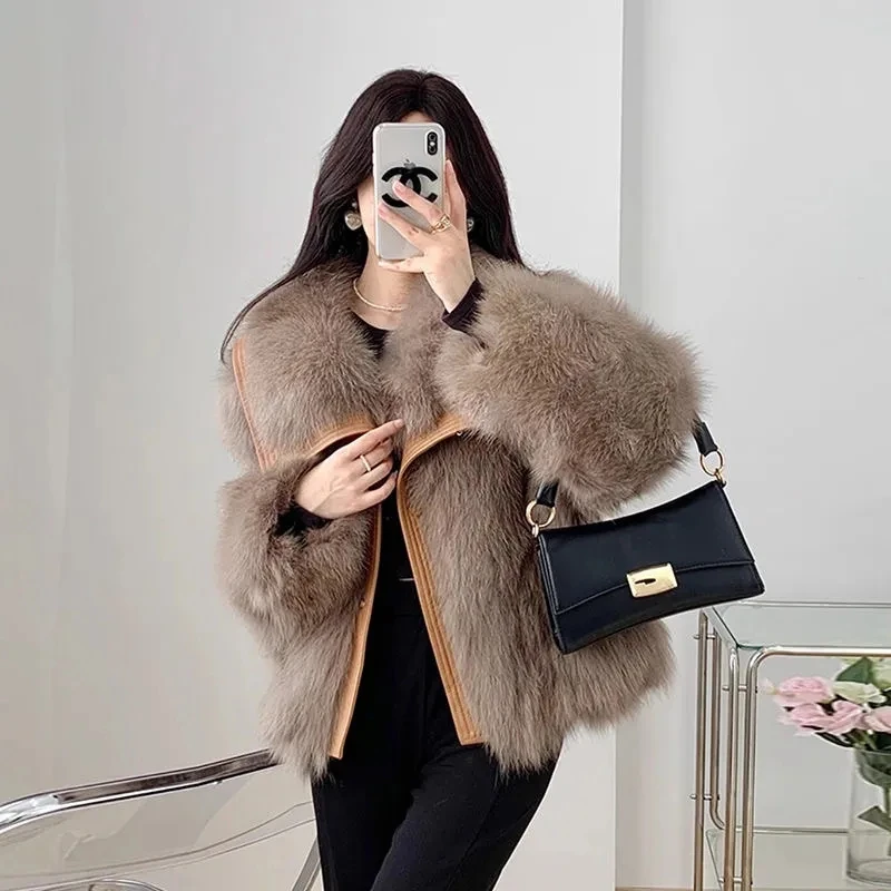 كبير التلبيب فو الثعلب الفراء صديقة للبيئة الفراء سترة المرأة معطف 2026 الخريف الشتاء جديد الفراء قطعة واحدة فضفاضة الدافئة معطف الفرو القمم