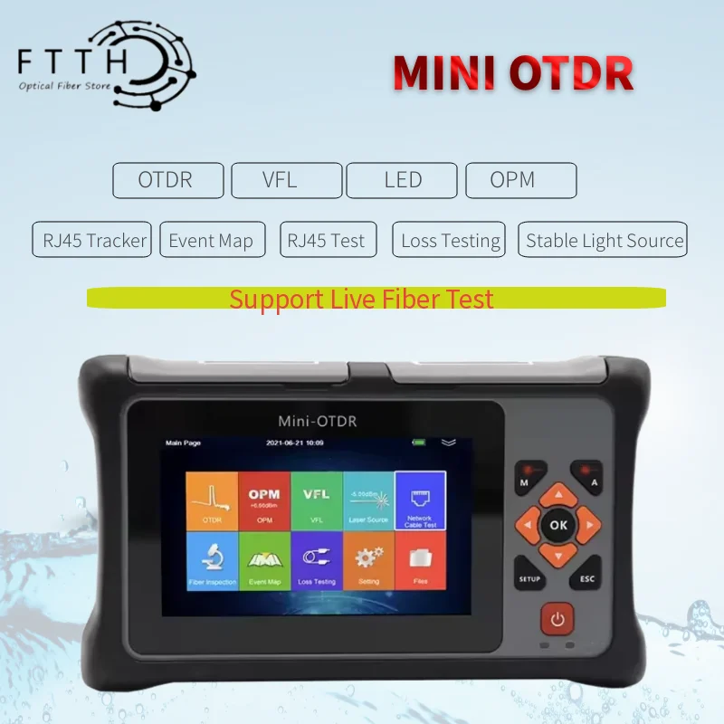 MINI OTDR 1550nm Active Fiber Live Test 22dB Optic Fiber Reflect with RJ45 Tracker Event Map PDF Report Ethernet Cable Tester