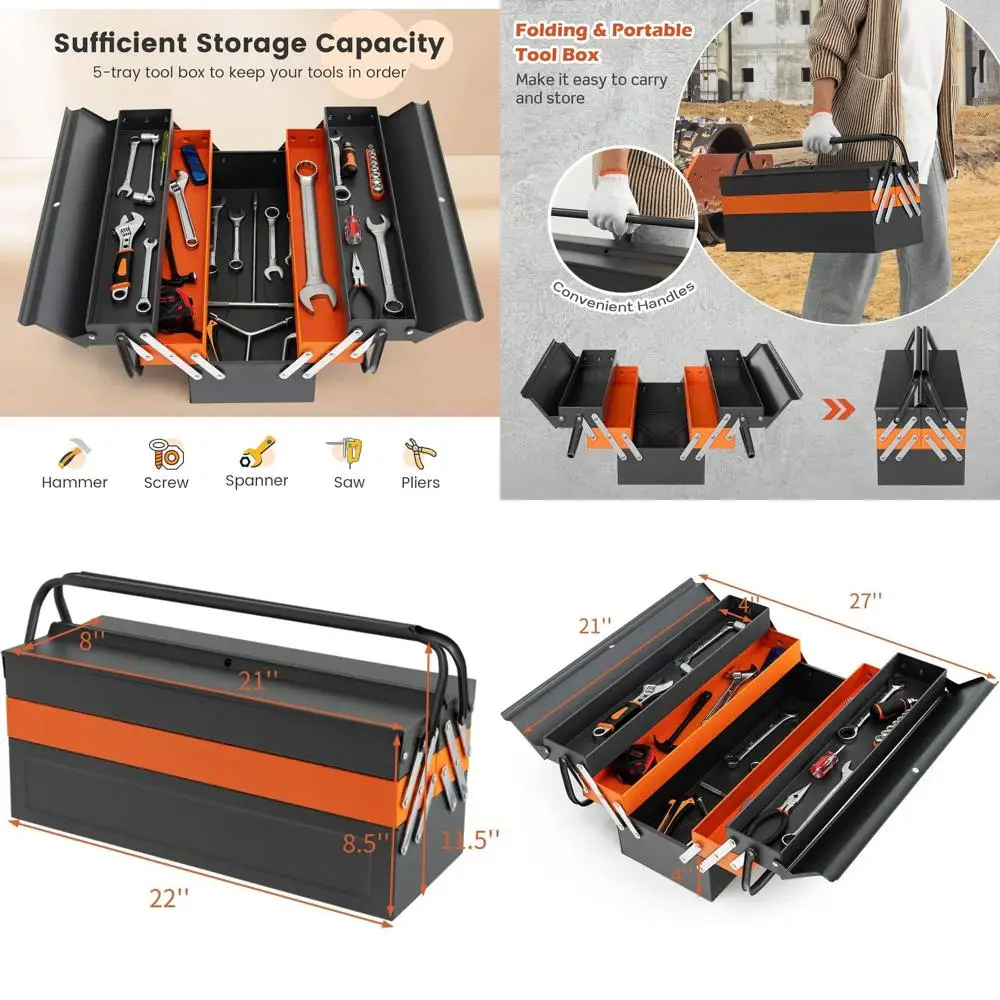 

Портативный металлический инструментальный шкаф-тумба на 5 ящиков, 22-дюймовый большой ящик для инструментов для мастерской, склада, домашнего использования