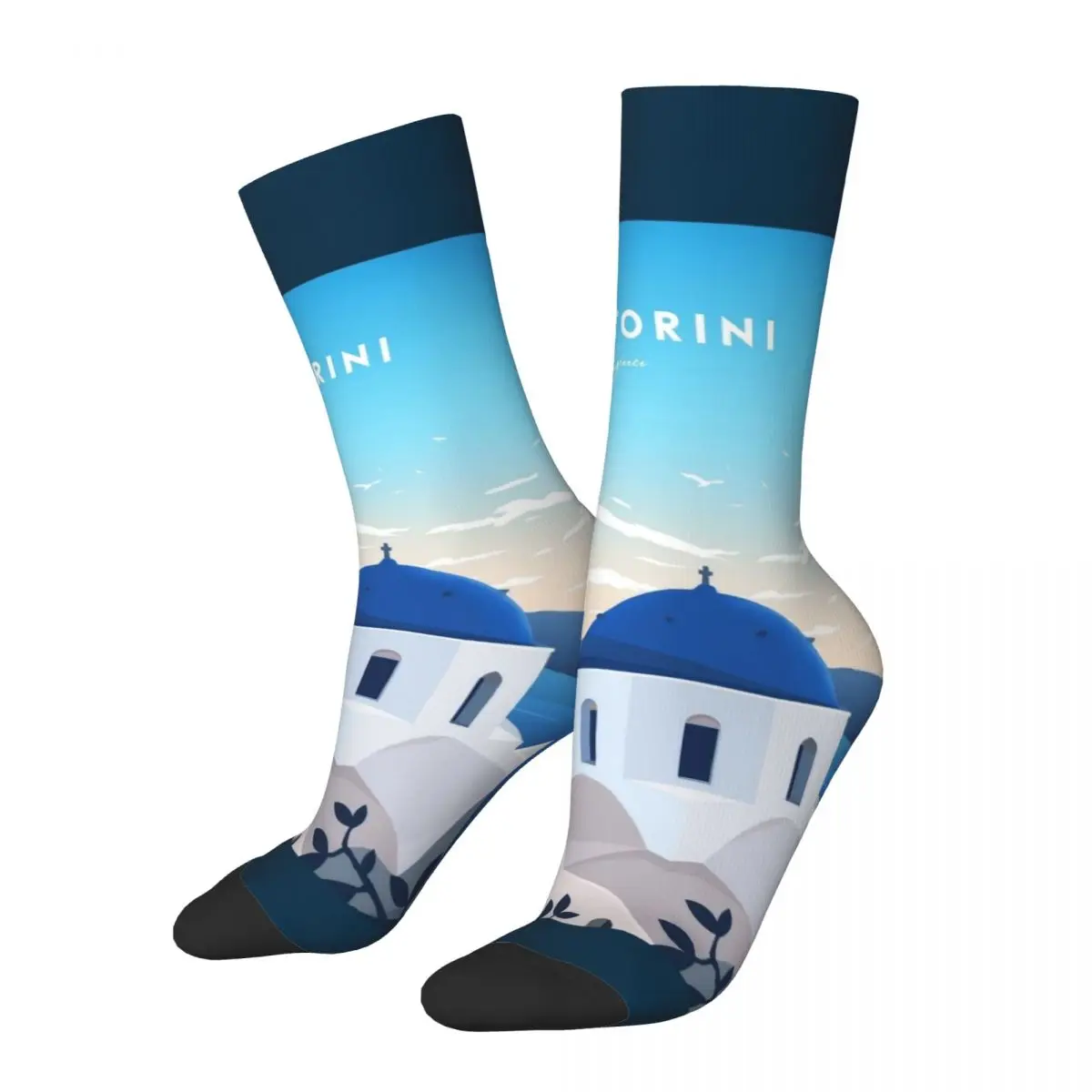 Santorini Greece Print Crew Socks Accessories All Season Super Soft Middle Tube Socks Breathable