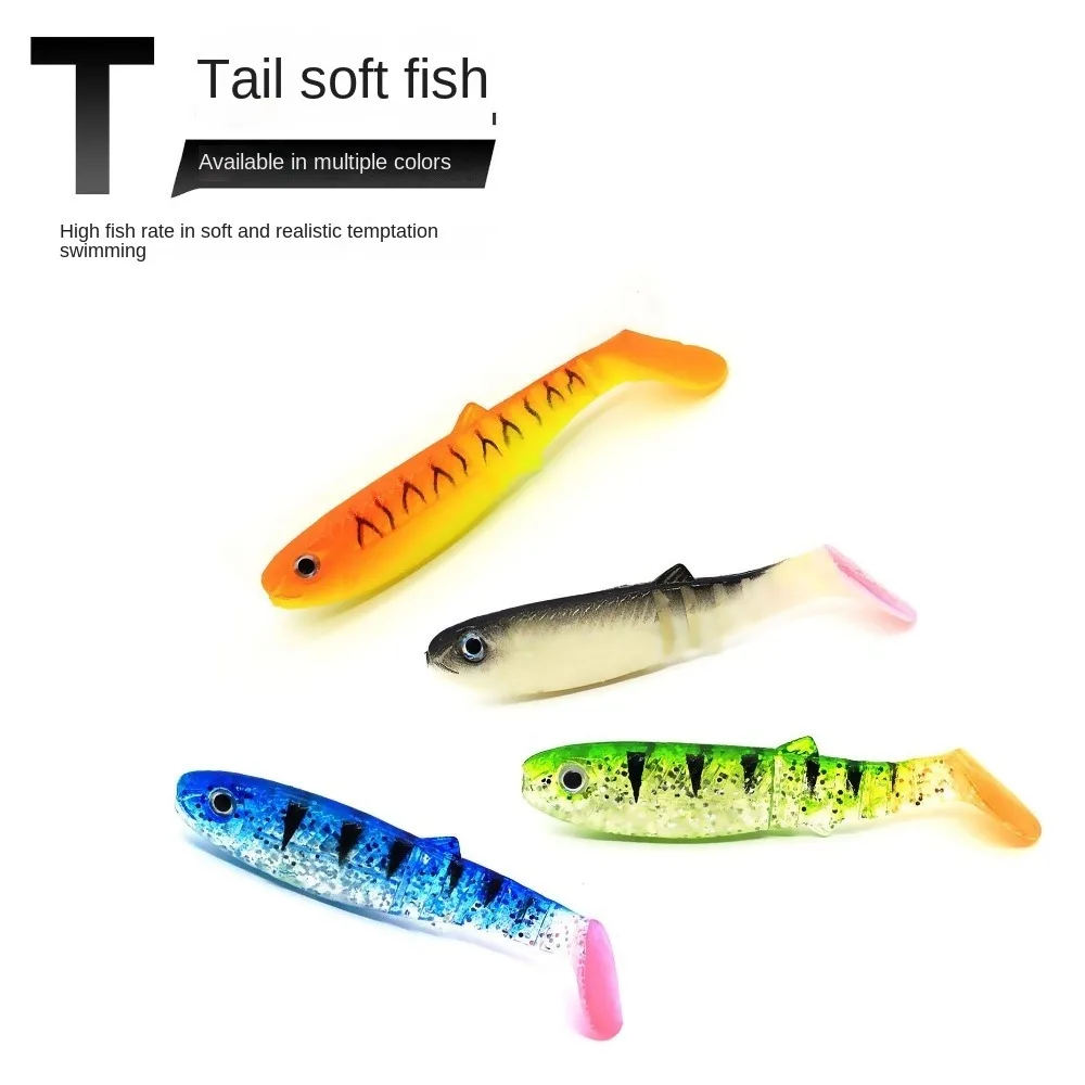 5PCS Fishing Accessories 8cm/6g T-tail Wobblers Silicone Worm Soft Lures Artificial Biomimetic Wobblers Lure Pike