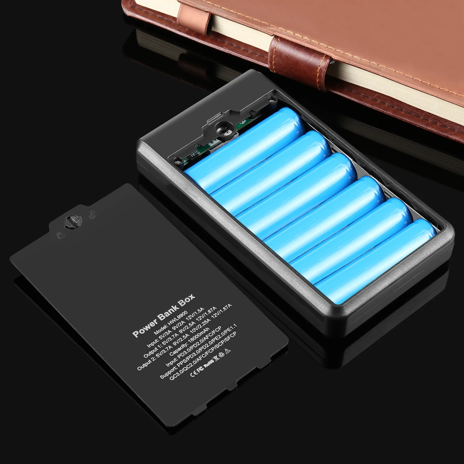 HAWEEL DIY 6x18650 Battery (Not Included) 4W Fast Charge Power Bank Box Case with Display, Not Include Battery