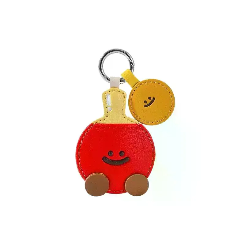 Cute Cartoon Leather Racket Strap Pendant Keychain Kawaii Simulation Badminton Table Tennis Backpack Decoration Accessories