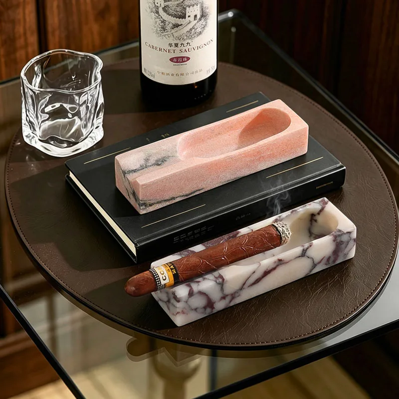 Natural Marble Cigar Ashtray Single Slot Rectangle Stone Cigar Holder Ash Tray Luxury Desktop Home Bar Decor Man Gift