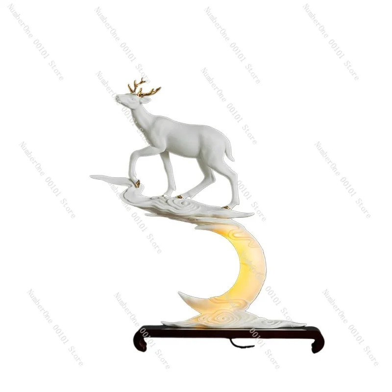 Ceramic Deer Ornaments,New Chinese-Style Decorative Figurines for Living Room and Study Display,Elegant TV Cabinet Layout