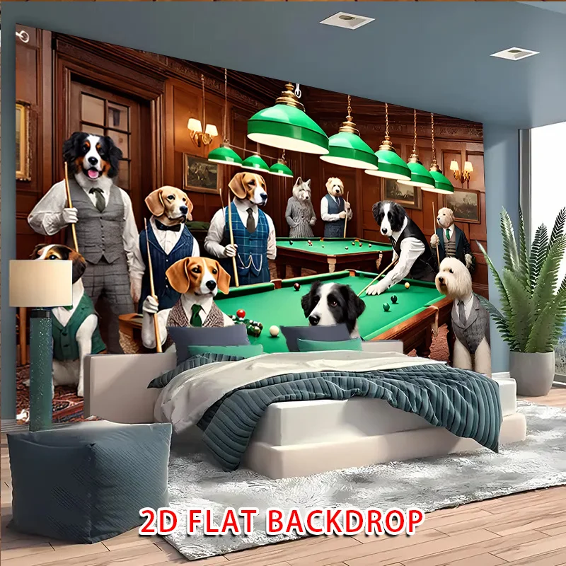 Vintage Dog Billiards Club Tapestry Wall Hanging Retro Canine Group Art Decoration for Living Room Home Decor Man Cave