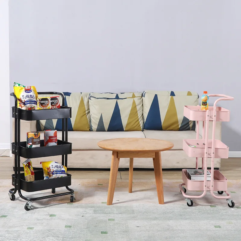 Compact All Iron Mobile Multi-Layer Storage Cart Rolling Small Cart for Bathroom Cosmetic Beauty Tool Rack