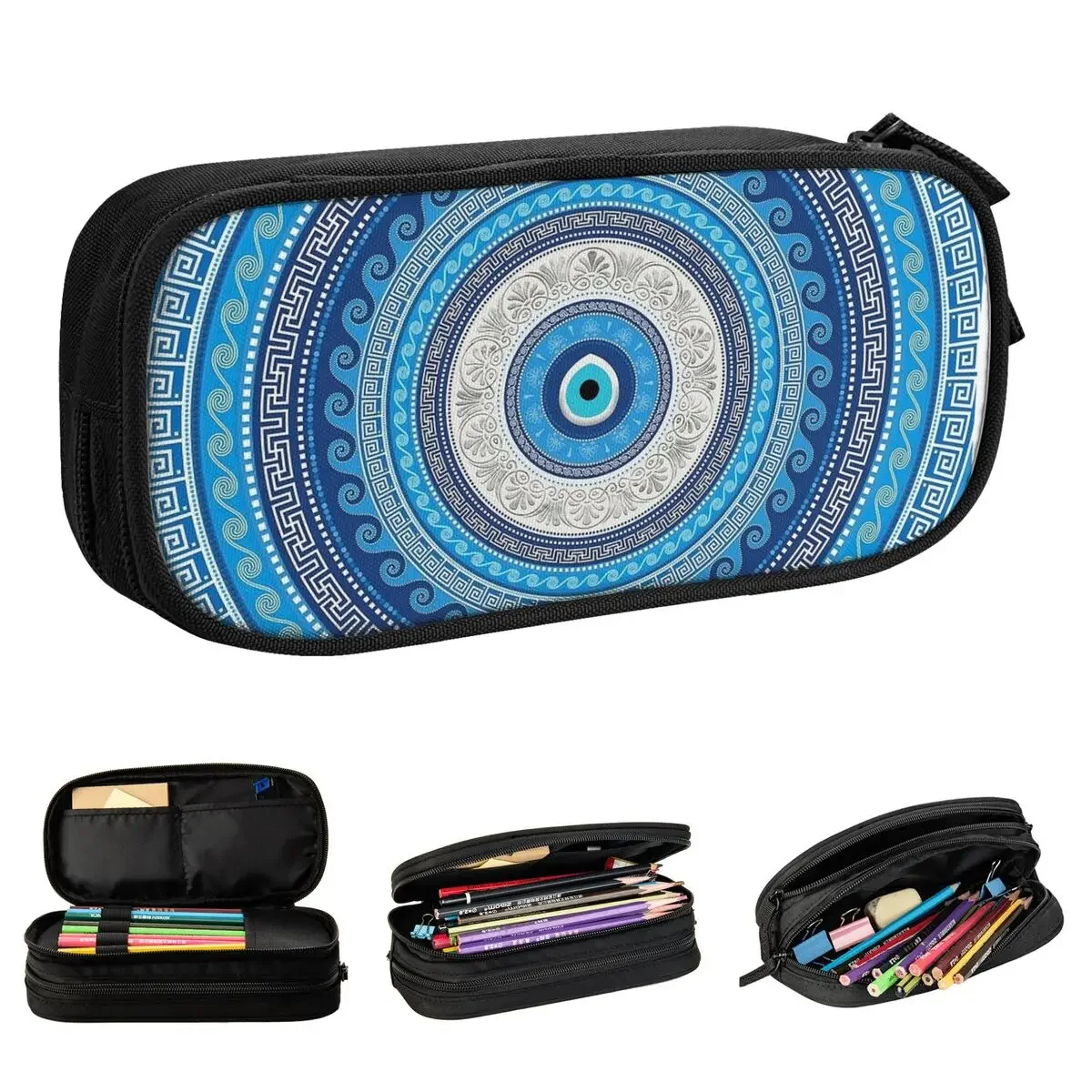 Greek Mati Mataki Matiasma Evil Eye Pencil Cases Pencilcases Pen Box for Student Large Bag School Supplies Gifts Stationery