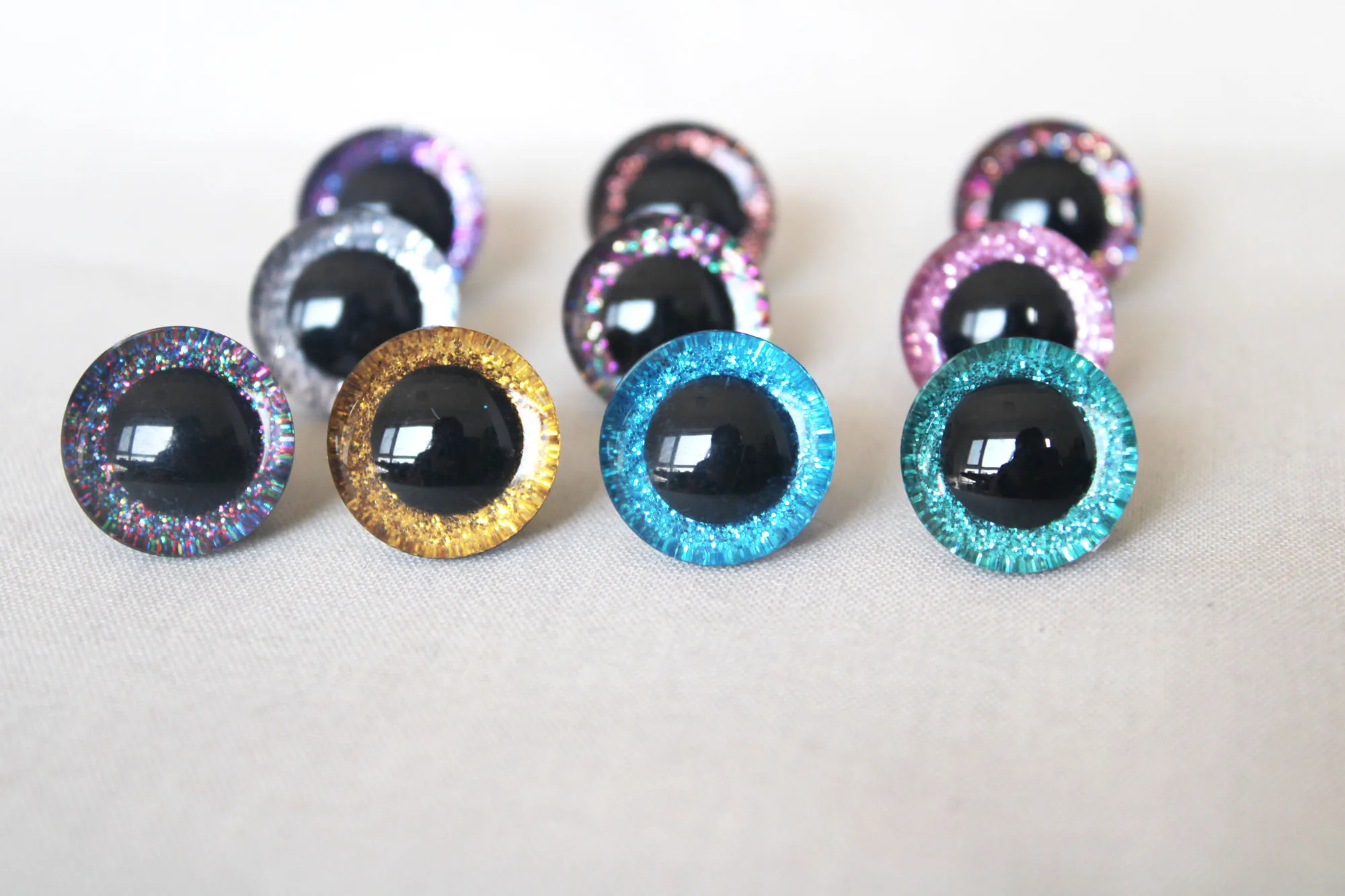 new 20pcs--N10-9-12-14-16-20-24-30-35mm 3D  glitter toy eyes + washer for woolen diy plush  doll color option