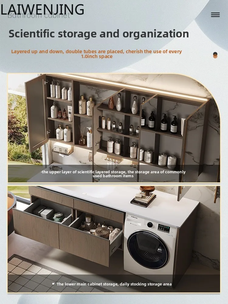

HLZ light luxury bathroom washing machine integrated cabinet combination rock slab hot bending integrated basin toilet washstand