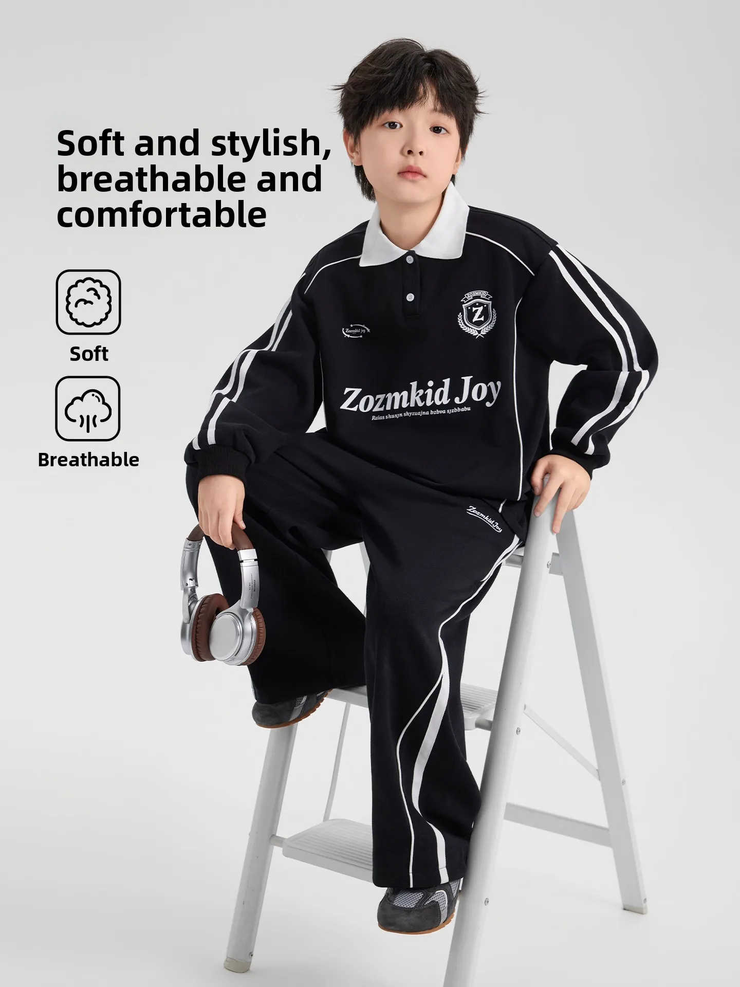  Collar Boys' Sporty Two-Piece Set Cotton Polyester Blend Comfortable Spring Autumn Wearable Korean Style Children's Outfit