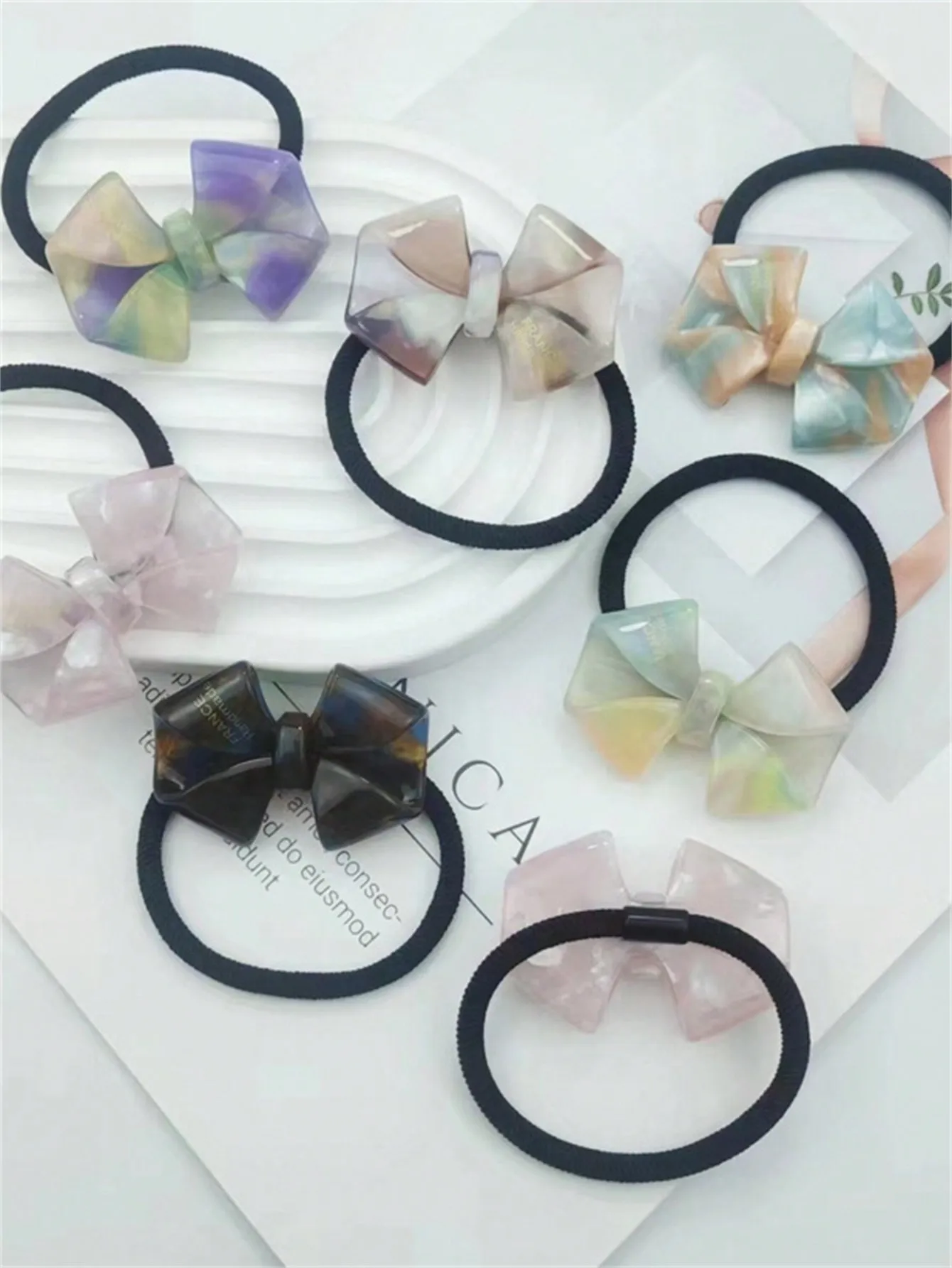 1 acetic acid headband big bow acetic acid head rope new gradient ponytail leather band high elastic fashion hair rope tide