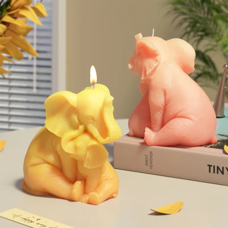 DIY Sitting Elephant Silicone Mold 3D Two Elephants Aroma Candle Plaster Epoxy Resin Molds Cute Animal Shape Home Decora Crafts