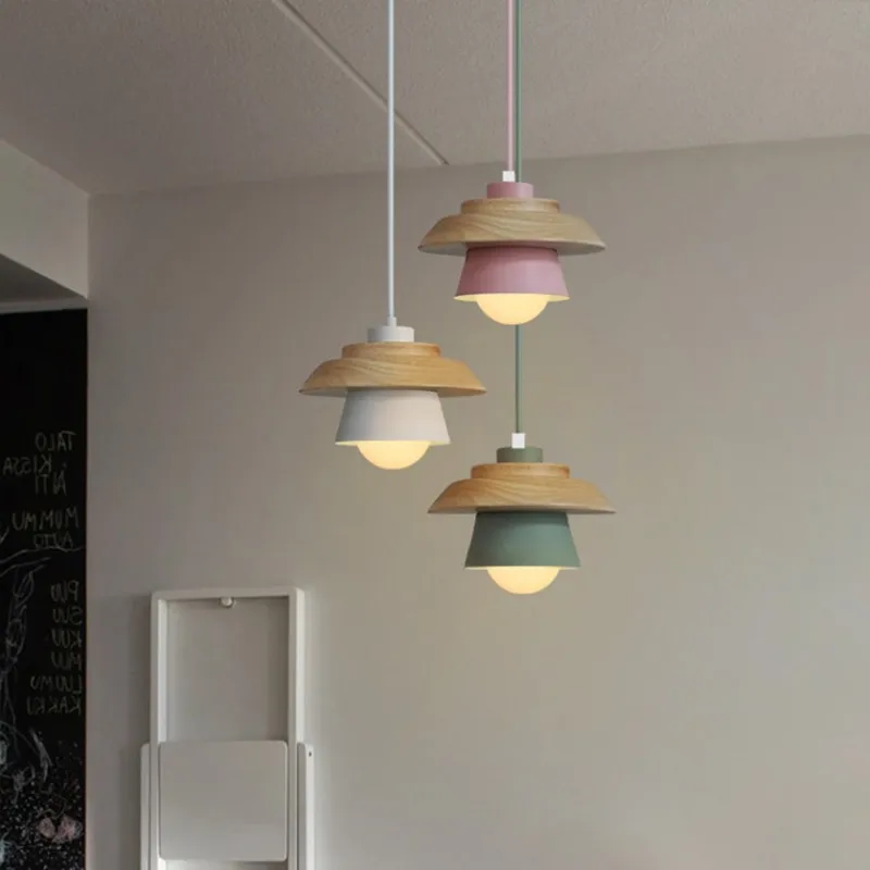 Colorful Pendant Lights Macaron Nordic Wood Ceiling Lamp Lustres Art Decor Hanglamp Living Room Suspension Luminaire Lamparas