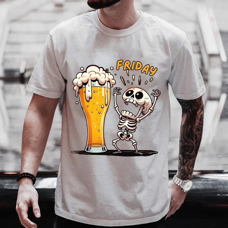 Gran oferta de verano, camisetas de cerveza, camiseta divertida con estampado de calavera 3D para hombres, nueva camiseta de gran tamaño a la moda,