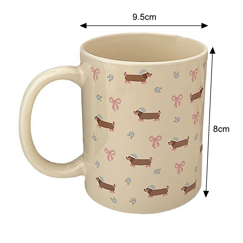 340ml Korean Style Cute Dachshund Pattern Ceramic Mug With Handle Coffee Cup Oatmeal Breakfast Mug Kitchen Drinkware