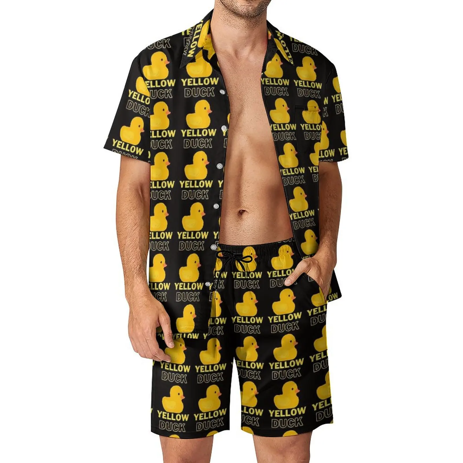 New mens yellow rubber duck 3D printed shirt set short sleeved shirt large beach shortstreetoutfit HawaiianclothingY2K set 2025 view 5