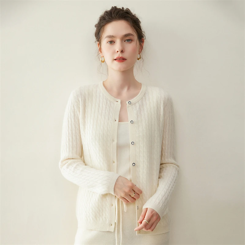 

Женский кардиган на пуговицах, 100% кашемир, свитер с круглым воротником, осень-зима, мягкая теплая одежда с цветочным узором, популярные корейские топы