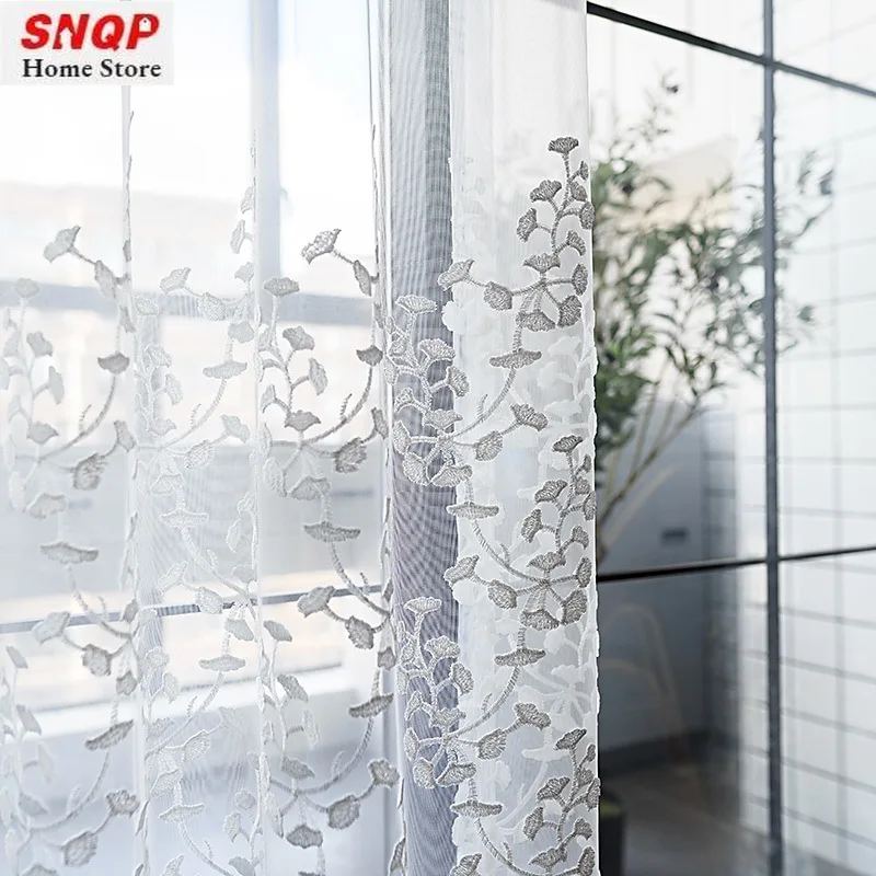 Fresh Ginkgo Curtains for Living Dining Room Bedroom Leaf Embroidery Cotton and Linen Rustic New Chinese Window Screen