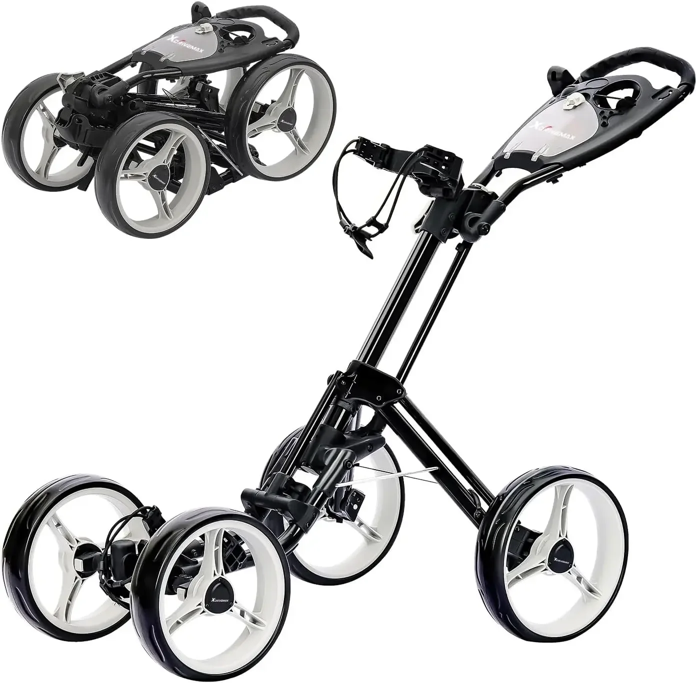 4 Wheel Golf Push Cart, One-Click Folding  Trolley Lightweight  Bag Pull Cart Caddy for  Clubs