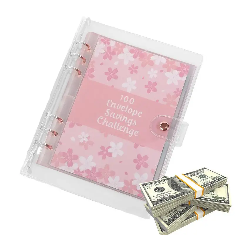 Money Saving Binder 100 Days Expense Saver Compact Cash Organizer 2024 Account Books With Zipper Sticker Pen For Personal