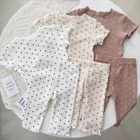 Adorable Infant Girl Clothe Outfit Full Printed Polka Dot Summer Pajama Suit Two Piece Set Home Clothes Fashionable Ruffle Edge