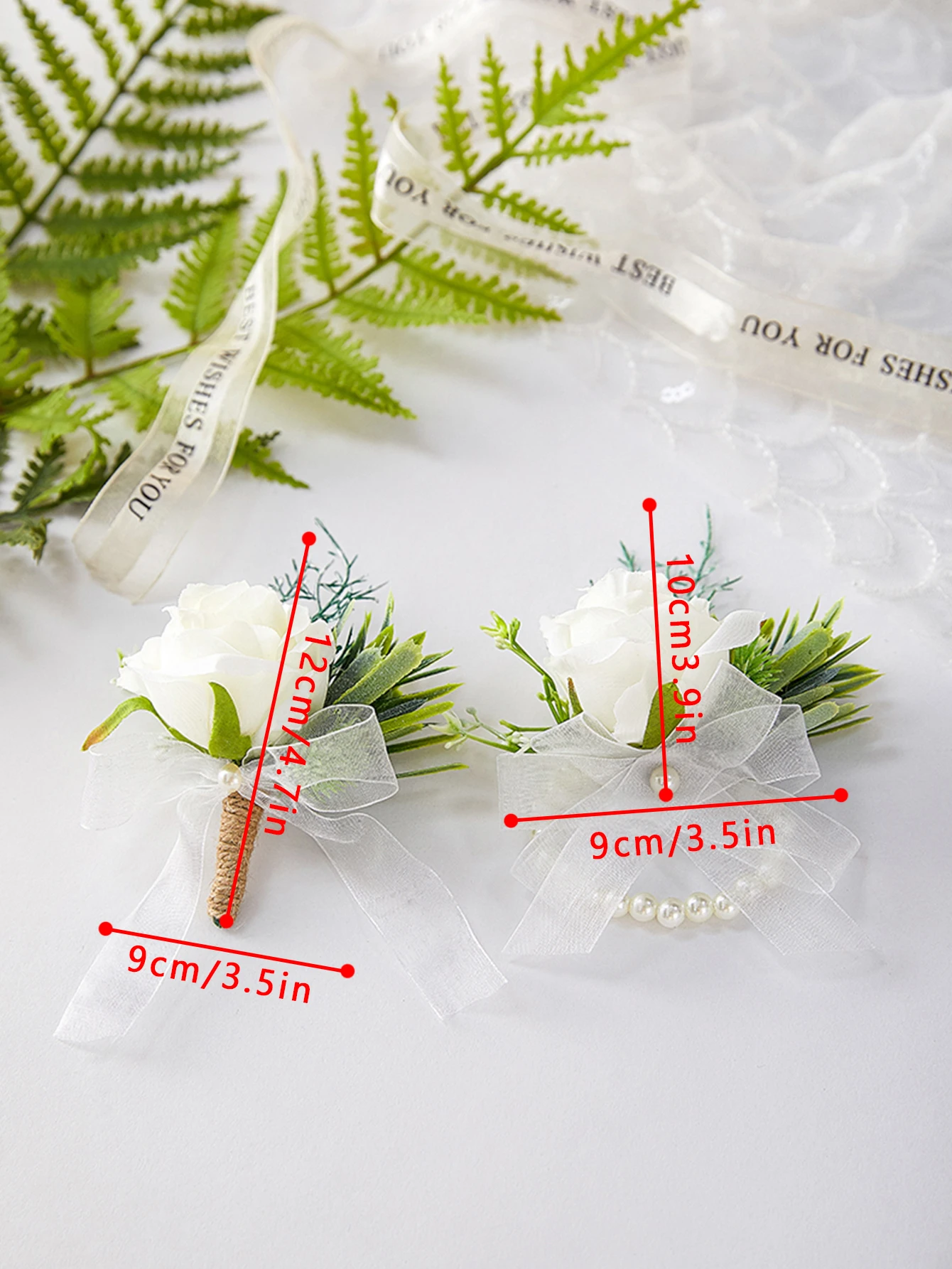 6Pcs Ivory Artificial Peony Rose Wrist Corsage Handmade Bride Wristband Men Boutonniere for Groom Wedding Party Prom Suit