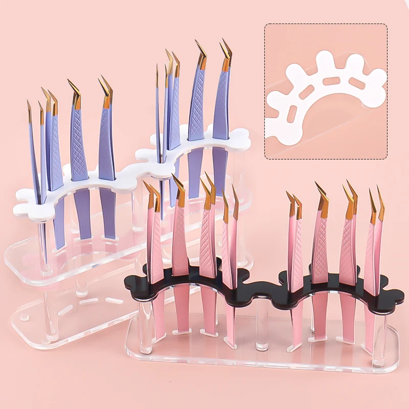 Soporte para pinzas de pestañas acrílicas, estante de almacenamiento para pinzas con 8 agujeros, organizador, extensión de pestañas, herramientas de maquillaje para tatuaje de uñas
