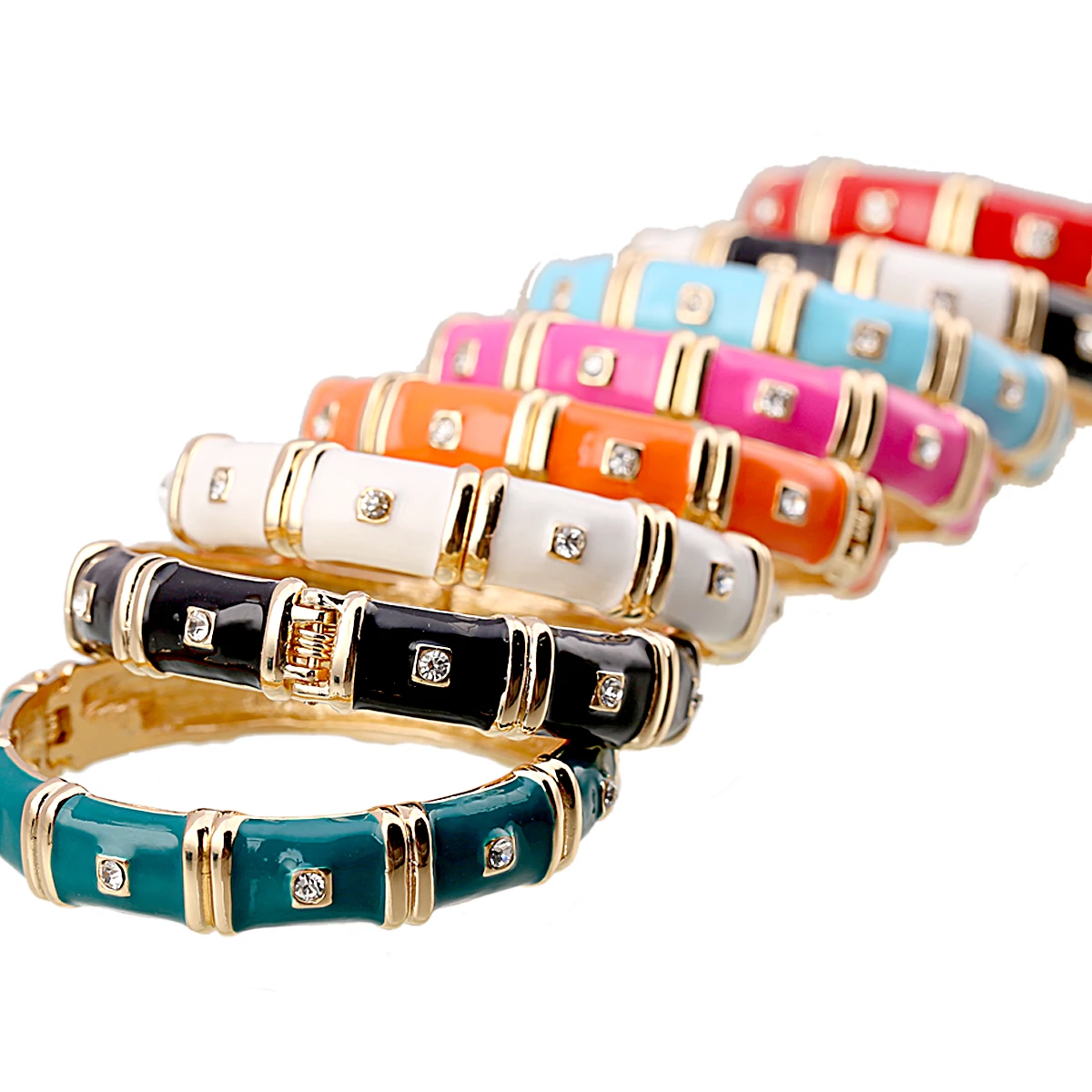 KAYMEN Summer and Autumn Women\'s Simple Round with CZ Dimonds Enameled Colorful Trendy Statement Bracelet Cuff Bangle Jewelry
