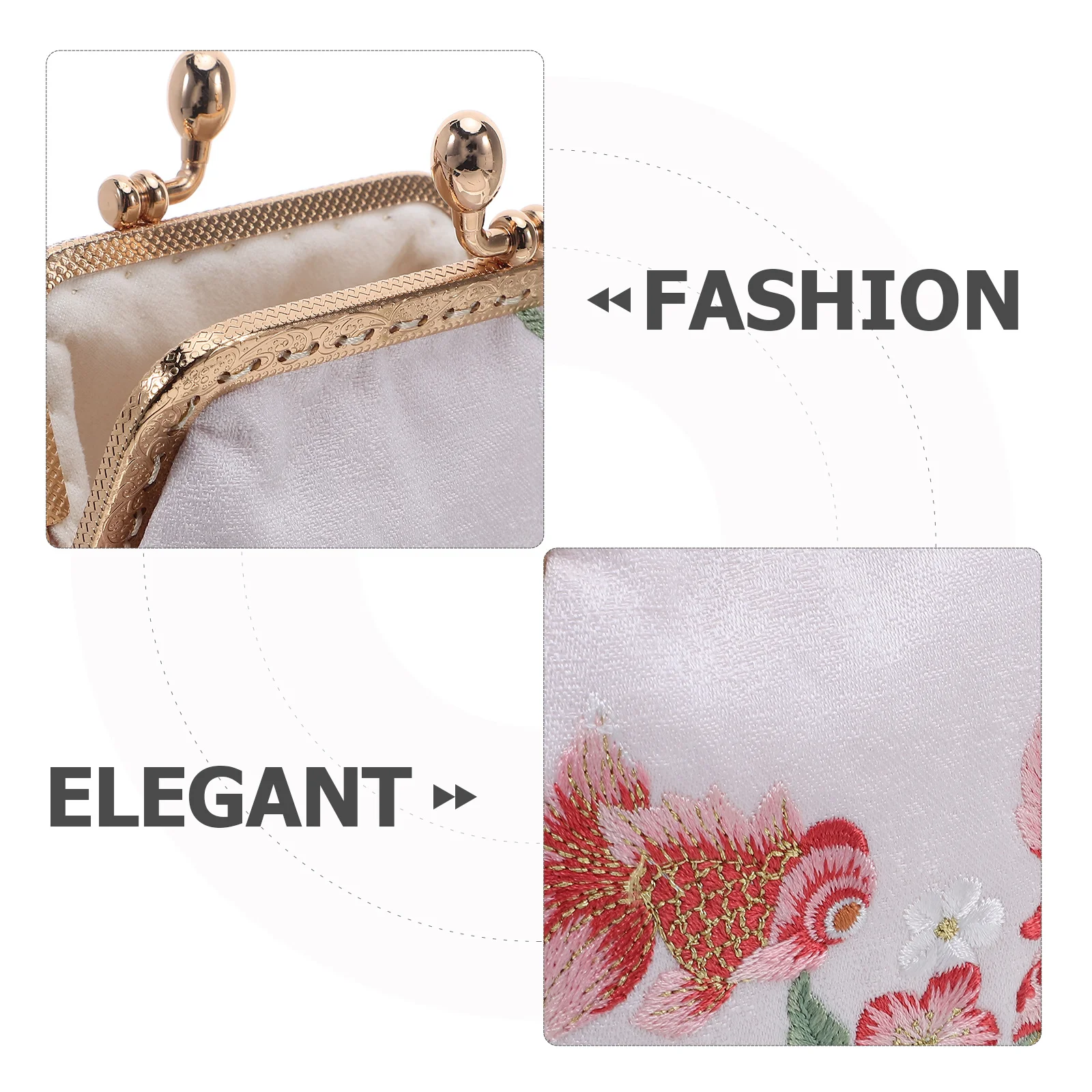 Embroidered Mini Wallet Double Clasp Closure Floral Makeup Pouch Pearl Trim Change Purse Elegant Chinese Traditional Brocade