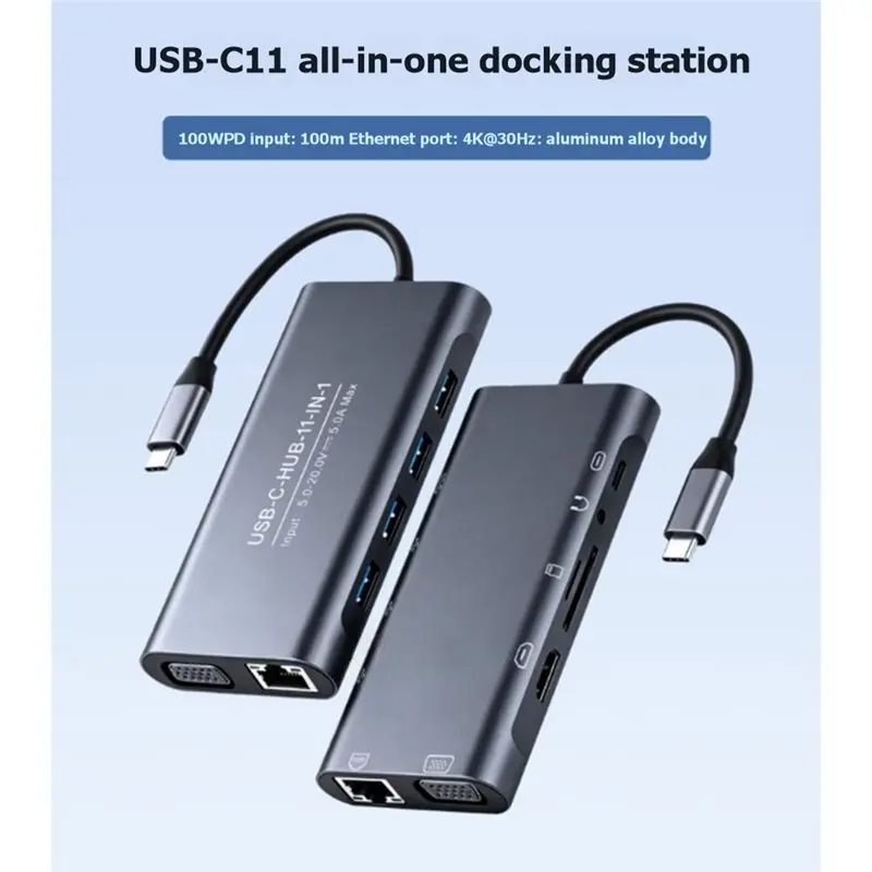 N93RNEW! 11-In-1 USB C Hub Docking Station 4K 30Hz -Compatible Multiport Adapter With USB 3.0 Ports PD 100W Fast Charging