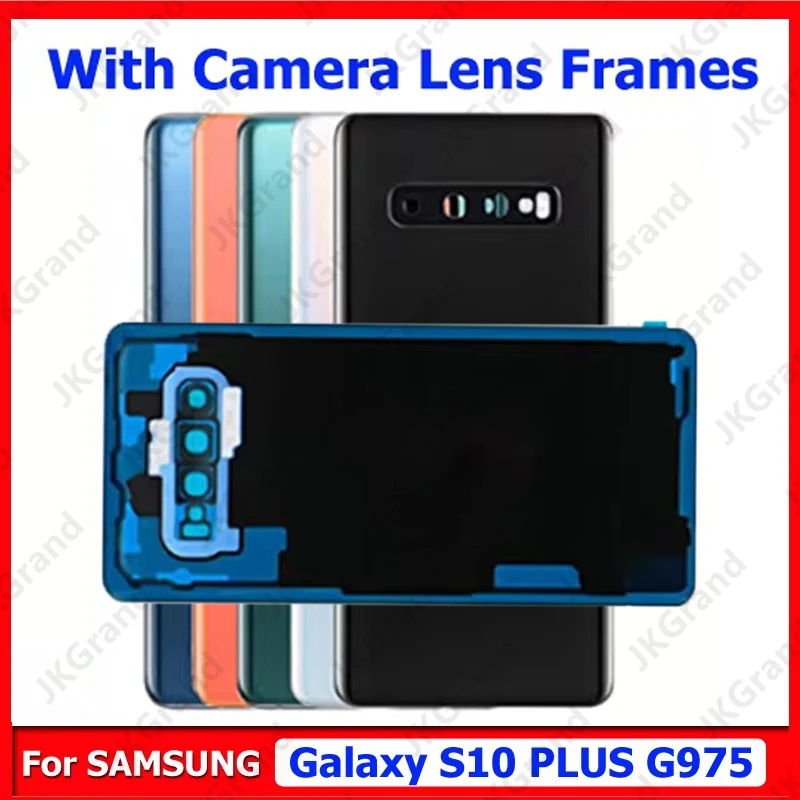 

For Samsung Galaxy S10 PLUS G975 Back Glass Panel New 3D plating Battery Cover rear Door Housing Bezel With Camera Lens+Adhesive