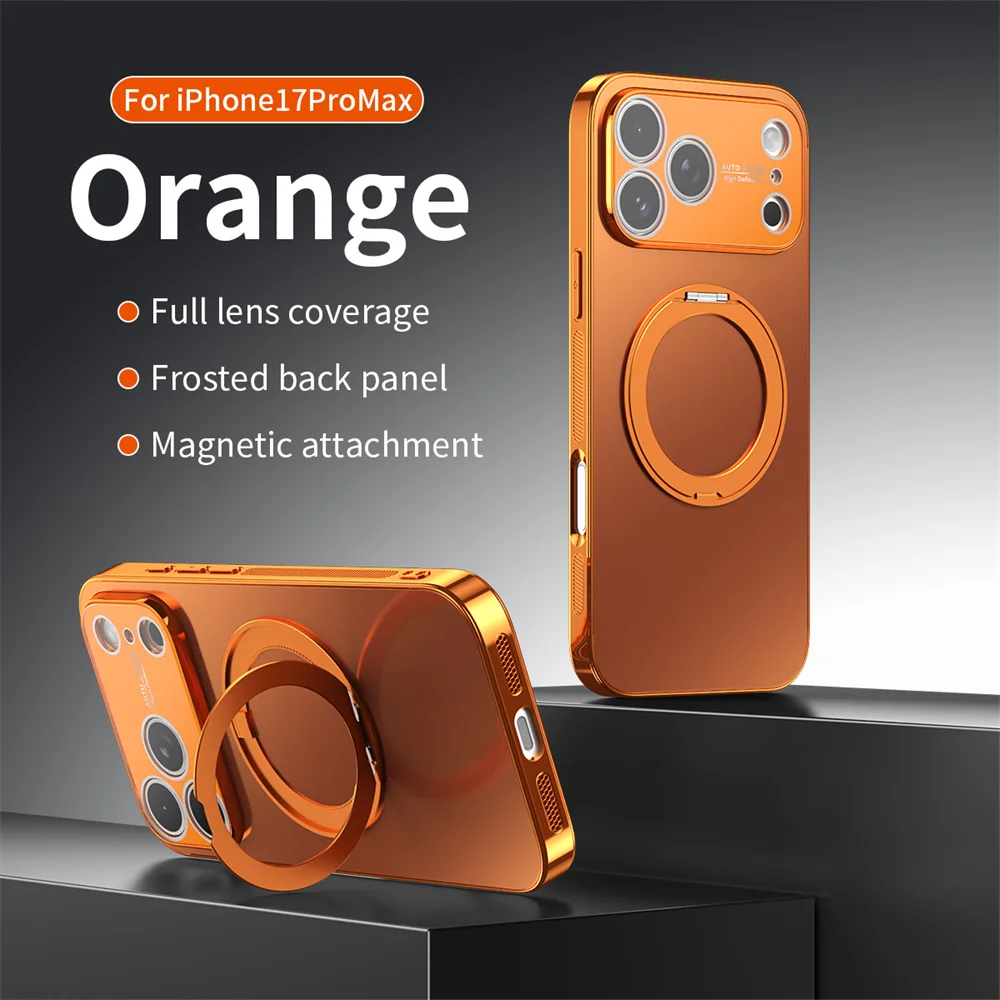 Magnetischer Ring, drehbarer, zusammenklappbarer Ständer, Handyhülle für iPhone 18 Pro Max, 17, 16, 15, 14, 13, mit Objektivschutz, einfarbige Hülle. – Detail 12