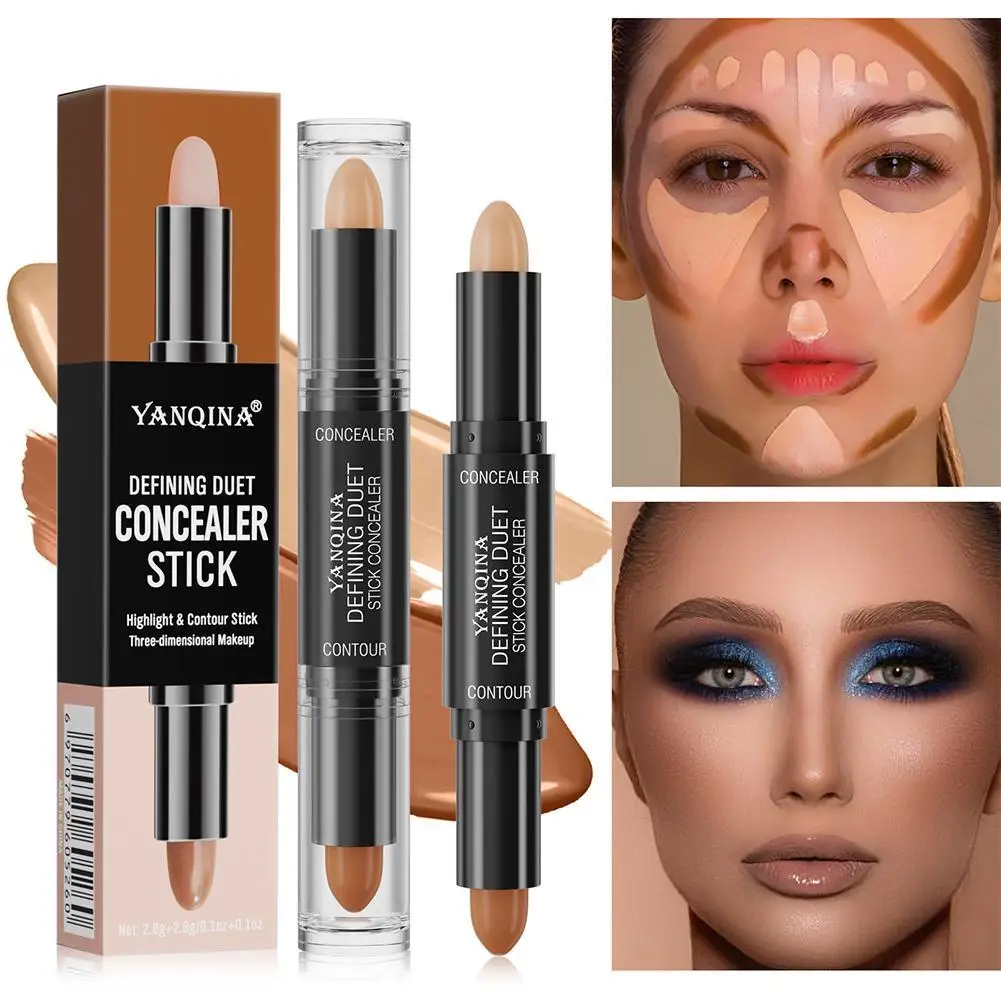 

Contour Stick Double-Ended Highlight and Shadow Cream, Waterproof Full Coverage Concealer, Natural Finish Makeup for All Sk