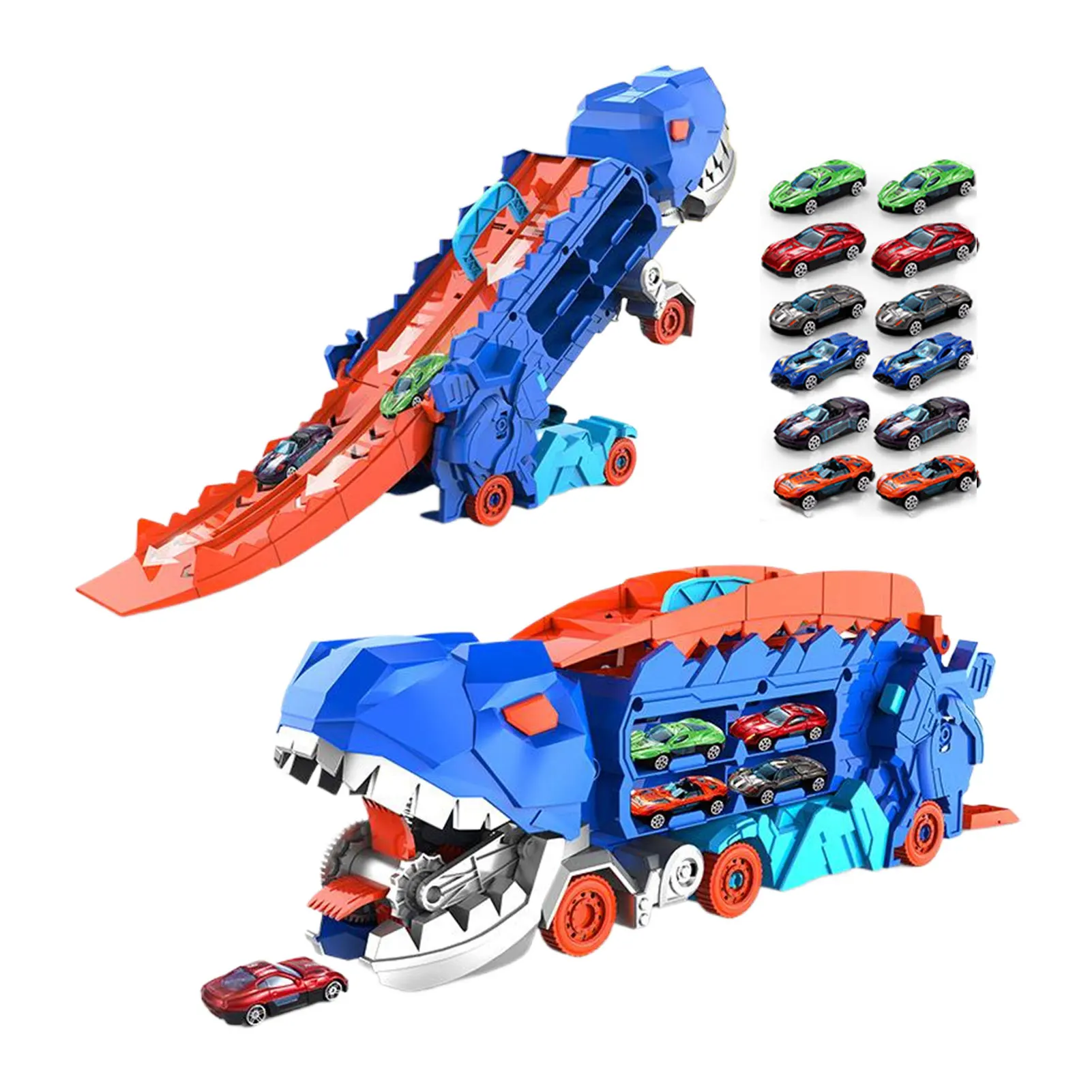

Transport Dinosaur Truck Folds And Slides Onto The Track Dinosaur For Car Turning Four Alloy Buggies Into Standing Tyrannosaurus