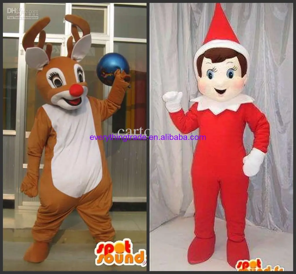 New Adult Hot Sale Foam Cute 2pcs Deer And elfin Boy Cartoon Mascot Costume Plush Christmas Fancy Dress Halloween Mascot Costume