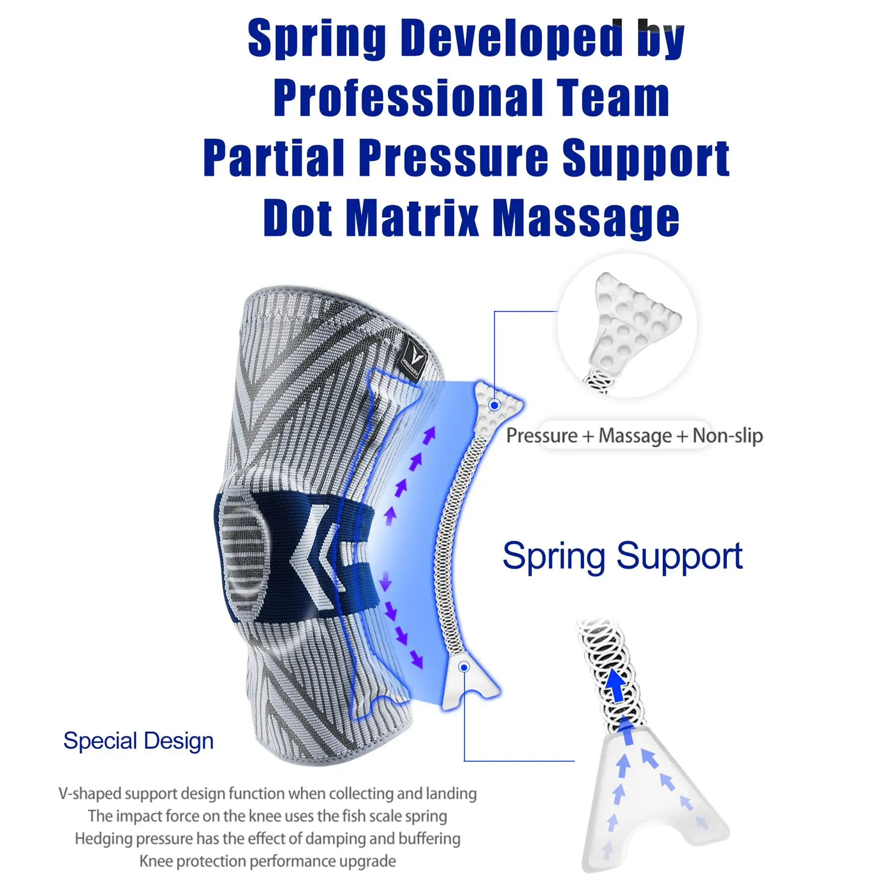 2023 Latest Knee Support for Men Pressurized Elastic Knee Brace with Silicone Spring Basketball Volleyball Knee Pads