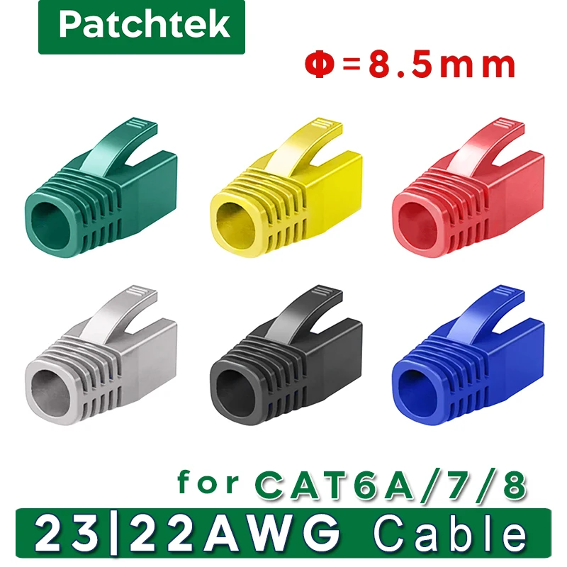 Patchtek-クリエースケーブルブーツ、プラグカバー、イーサネットネットワークケーブル、cat7、cat6a、rj45、cat 7、cat 8、8.5mm、2pcs-500個