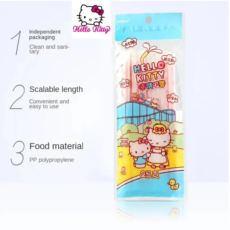 hello kitty cinnamon dog disposable straw plastic straw cup retractable cartoon birthday party decorations wholesale 25 pieces