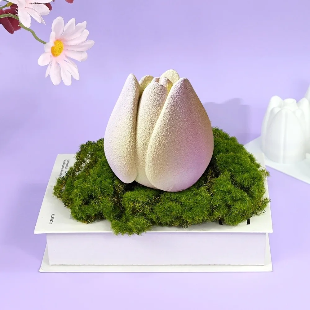6-Cell Design Tulip Mousse Cake Mold 3D Simulated Food Grade Silicone Pudding Dessert Mold Flexible DIY Silicone Baking Mold